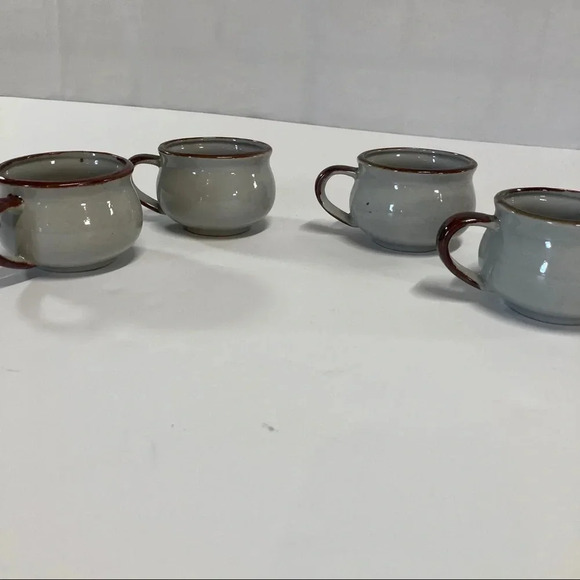 Hand painted Artisan Coffee Mugs Blue Floral Small Set of 4 - Picture 4 of 7